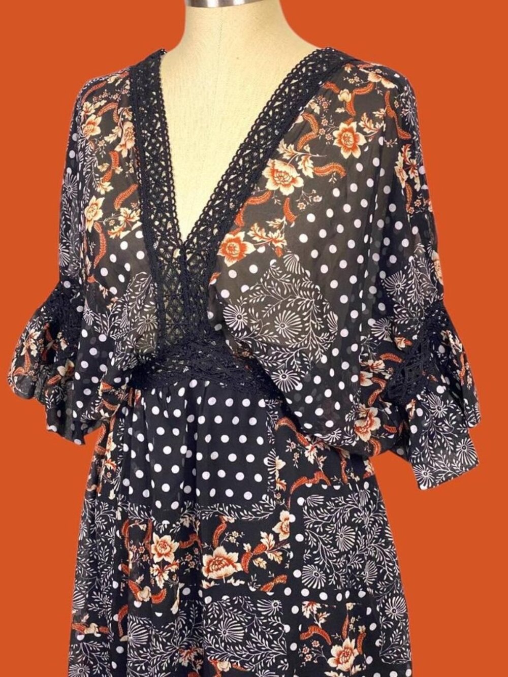 Nasty Gal Black Floral Polka Dot Maxi Dress